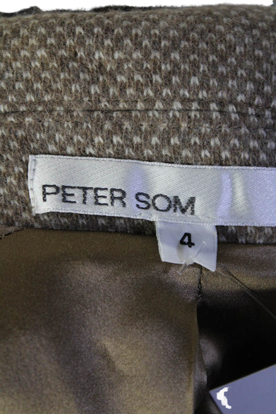 Peter Som Womens Wool Silk Lined Button Detailed Long Sleeved Coat Brown Size 4