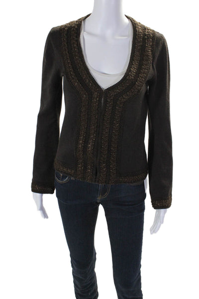 Andrew Gn Womens Lamb Wool Textured Braided Hook and Loop Sweater Brown Size M