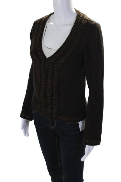 Andrew Gn Womens Lamb Wool Textured Braided Hook and Loop Sweater Brown Size M