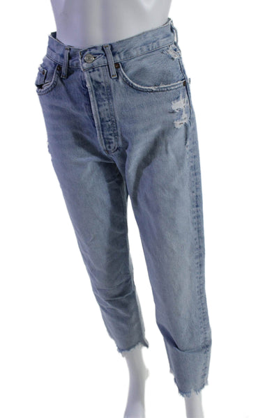 Agolde Women's Button Fly Light Wash Pockets Straight Leg Denim Pants Size 24