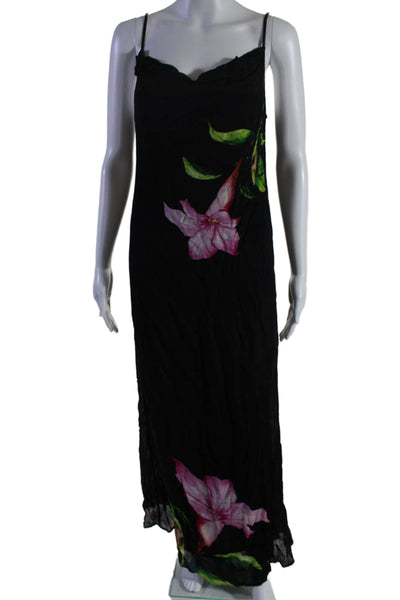 ROCOCO SAND Womens Black Strappy Cowl Neck Oversized Floral Maxi Dress Black Sz