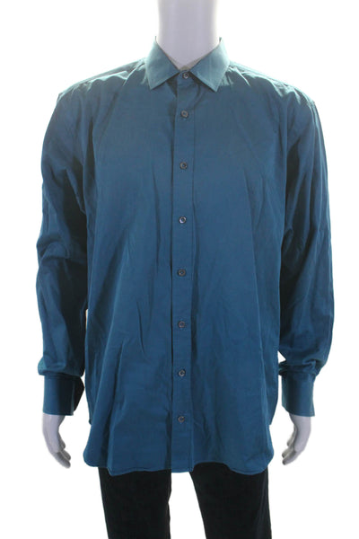 Bugatchi Mens Cotton Teal Collar Long Sleeve Button Up Dress Shirt Size XL