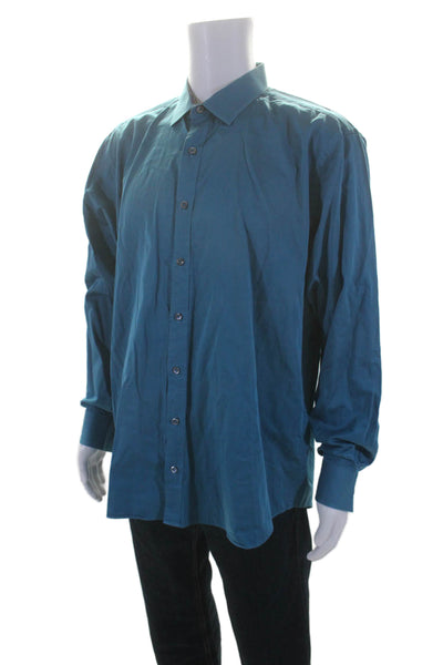 Bugatchi Mens Cotton Teal Collar Long Sleeve Button Up Dress Shirt Size XL