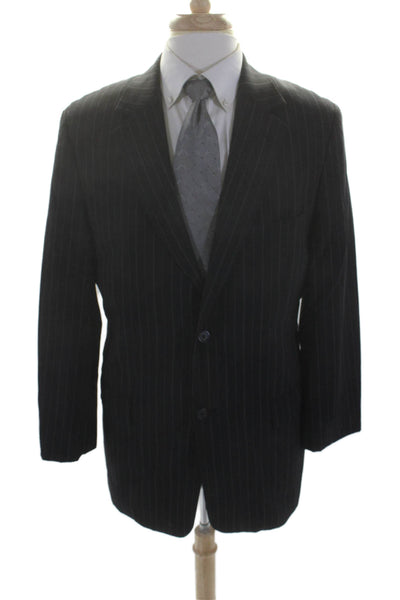 Paul Fredrick Mens Wool Blend Black Striped Long Sleeve Blazer Size 42R