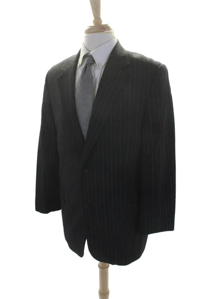 Paul Fredrick Mens Wool Blend Black Striped Long Sleeve Blazer Size 42R