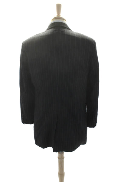 Paul Fredrick Mens Wool Blend Black Striped Long Sleeve Blazer Size 42R