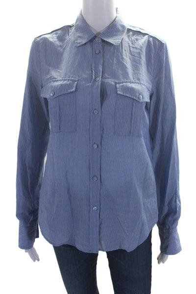 Vince Womens Cotton Long Sleeve Stripped Button Up Blouse Blue Size S