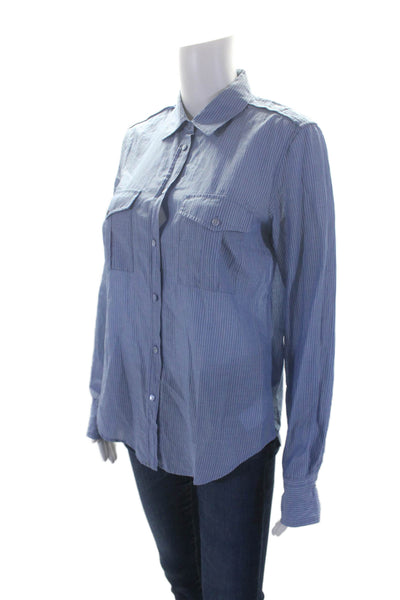 Vince Womens Cotton Long Sleeve Stripped Button Up Blouse Blue Size S