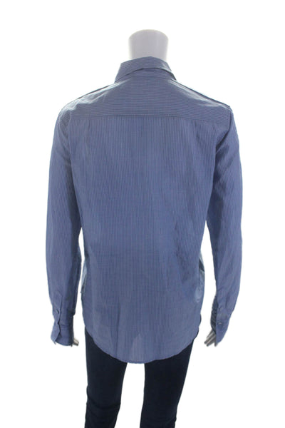 Vince Womens Cotton Long Sleeve Stripped Button Up Blouse Blue Size S