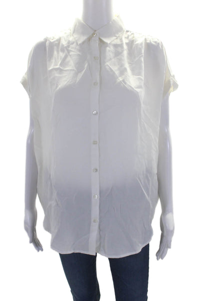 J. Mclaughlin Womens Textured Collar Short Sleeve Button Up Blouse White Size S