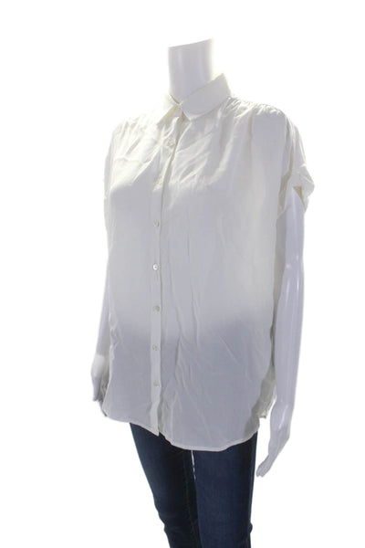 J. Mclaughlin Womens Textured Collar Short Sleeve Button Up Blouse White Size S