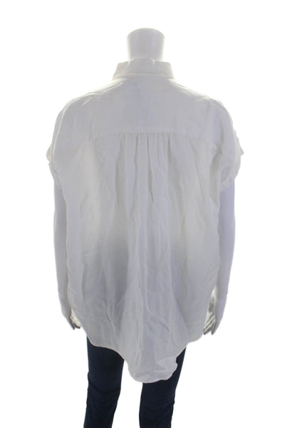 J. Mclaughlin Womens Textured Collar Short Sleeve Button Up Blouse White Size S