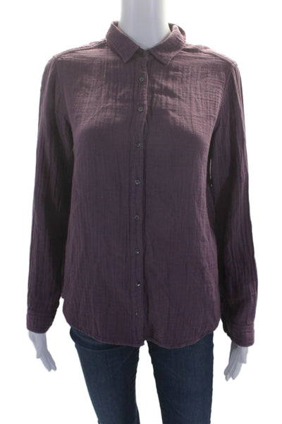 Xirena Womens Cotton Collared Button Down Casual Blouse Purple Size XS