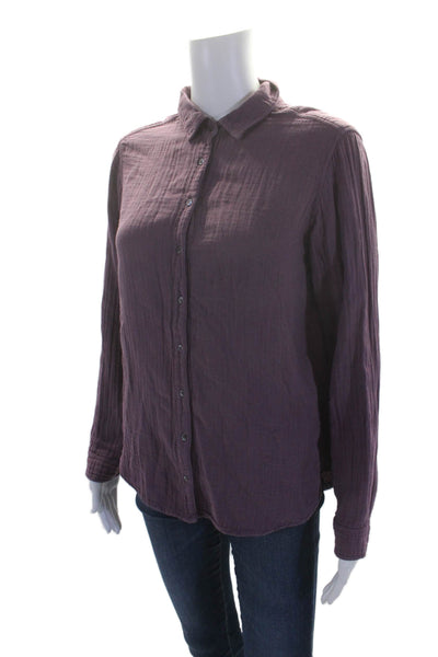 Xirena Womens Cotton Collared Button Down Casual Blouse Purple Size XS