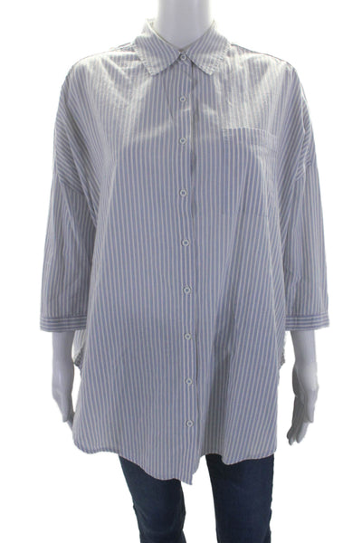 Holding Horses Womens Long Sleeve Collar Stripped Blouse Blue Size XS