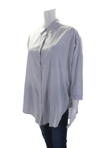 Holding Horses Womens Long Sleeve Collar Stripped Blouse Blue Size XS