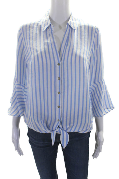 Lily Pulitzer Womens Collar Long Sleeve Stripped Button Up Blouse Blue Size S