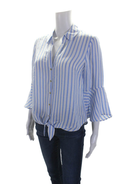 Lily Pulitzer Womens Collar Long Sleeve Stripped Button Up Blouse Blue Size S