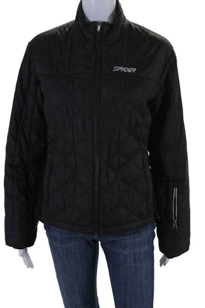 Spyder Womens Quilted Texture Full Zipper Mock Neck Jacket Black Size Small