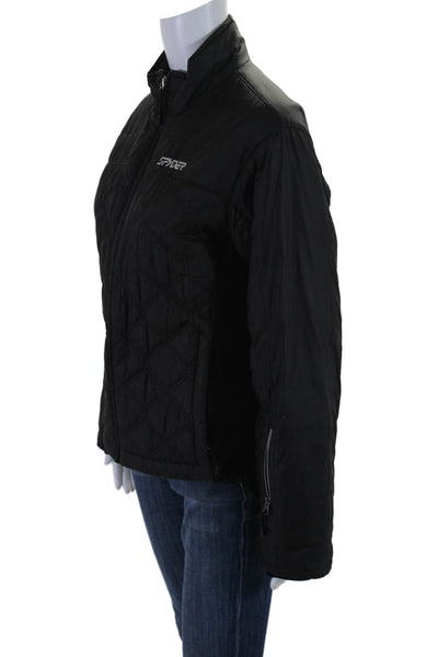 Spyder Womens Quilted Texture Full Zipper Mock Neck Jacket Black Size Small