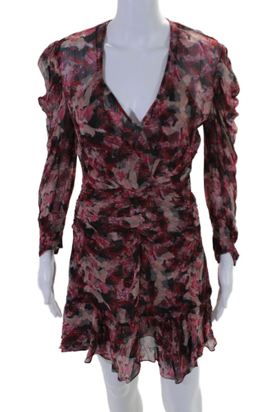 IRO Womens Floral Print V Neck Ruched A Line Wick Dress Red Black Size EUR 36