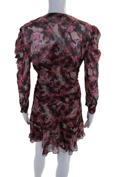 IRO Womens Floral Print V Neck Ruched A Line Wick Dress Red Black Size EUR 36