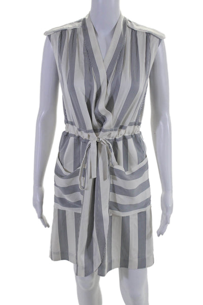 AYR Womens Silk Striped Sleeveless Knee Length Dress White Navy Blue Size 0