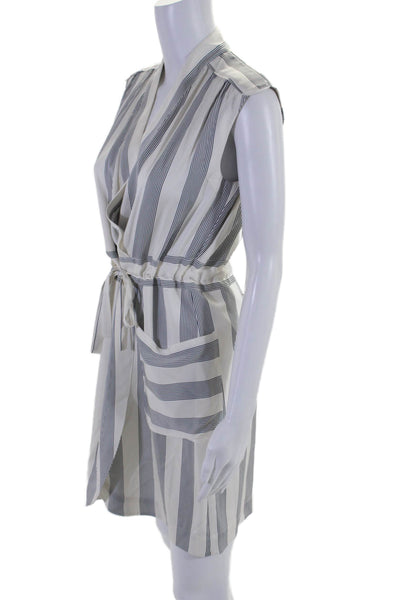 AYR Womens Silk Striped Sleeveless Knee Length Dress White Navy Blue Size 0