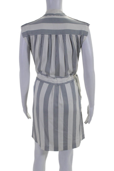 AYR Womens Silk Striped Sleeveless Knee Length Dress White Navy Blue Size 0