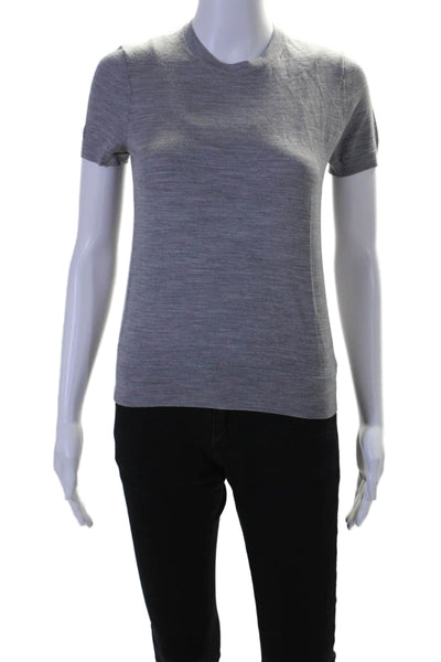 Theory Womens Wool Short Sleeve Crewneck T Shirt Gray Size P