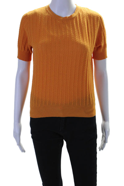 Demylee Womens Textured Round Neck Short Sleeve Ribbed Top Orange Size S