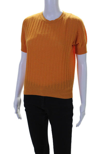 Demylee Womens Textured Round Neck Short Sleeve Ribbed Top Orange Size S