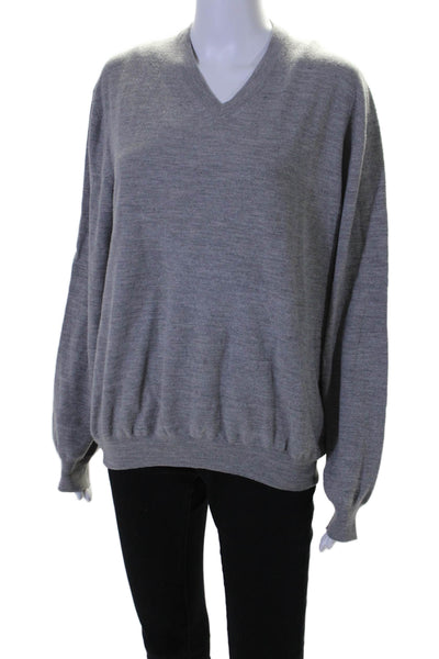 Malo Womens Wool V-neck Long Sleeve Ribbed Knit Sweater Gray Size EUR 56