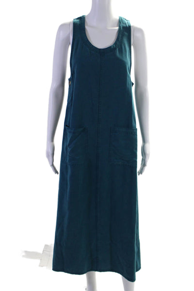 AKS Womens Sleeveless Buttoned Round Neck Slip-on Dress Blue Size PS