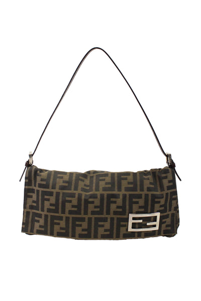 Fendi Womens Brown Canvas Zucca Gunmetal Hardware Shoulder Bag Handbag