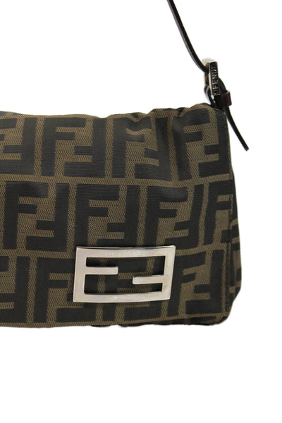 Fendi Womens Brown Canvas Zucca Gunmetal Hardware Shoulder Bag Handbag