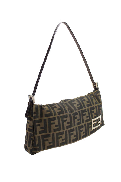 Fendi Womens Brown Canvas Zucca Gunmetal Hardware Shoulder Bag Handbag