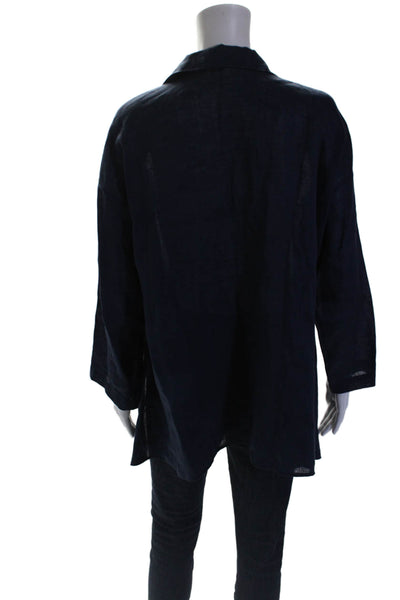 Stella Carakasi Womens Collar Long Sleeve Button Up Textured Blouse Navy Size XS