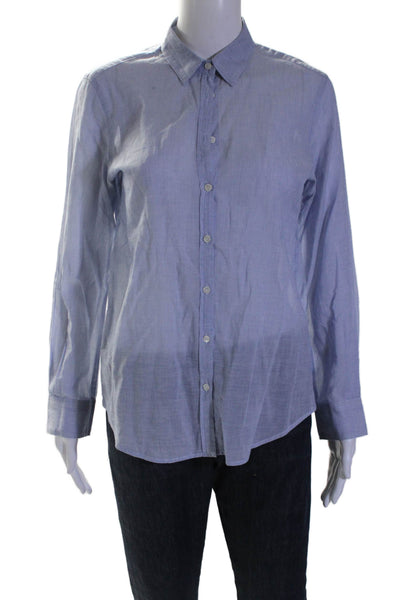 Hartford Womens Cotton Long Sleeve Button Up Basic Blouse Blue Size 2