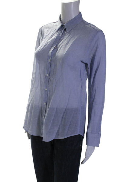 Hartford Womens Cotton Long Sleeve Button Up Basic Blouse Blue Size 2