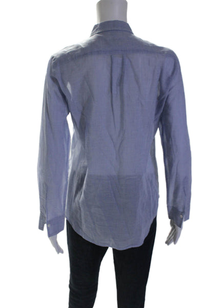 Hartford Womens Cotton Long Sleeve Button Up Basic Blouse Blue Size 2