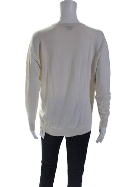 Theory Women's V-Neck Long Sleeves Ribbed Hem Pullover Sweater Cream Size S