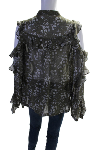 Robert Rodriguez Women's Cold Shoulder Silk Button Up Blouse Floral Size 6