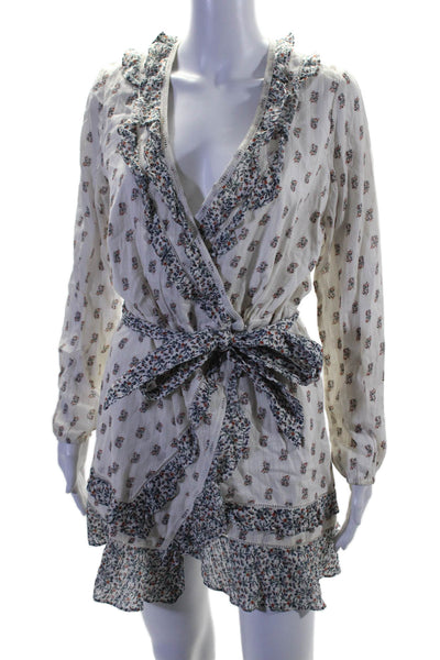 Veronica Beard Womens Cotton Floral Patterned Long Sleeved Dress White Size 4