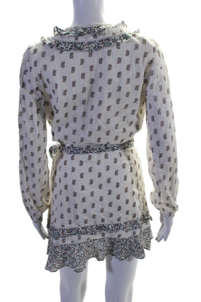 Veronica Beard Womens Cotton Floral Patterned Long Sleeved Dress White Size 4