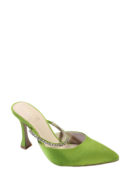 Raye Womens Pointed Toe Jeweled Slide On High Spool Heels Green Size 6