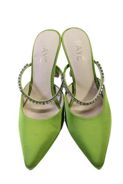 Raye Womens Pointed Toe Jeweled Slide On High Spool Heels Green Size 6