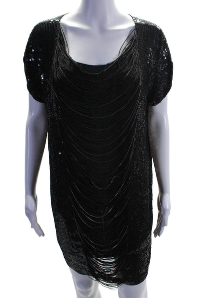 Haute Hippie Women's Scoop Neck Embellishes Sequin Mini Dress Black Size S