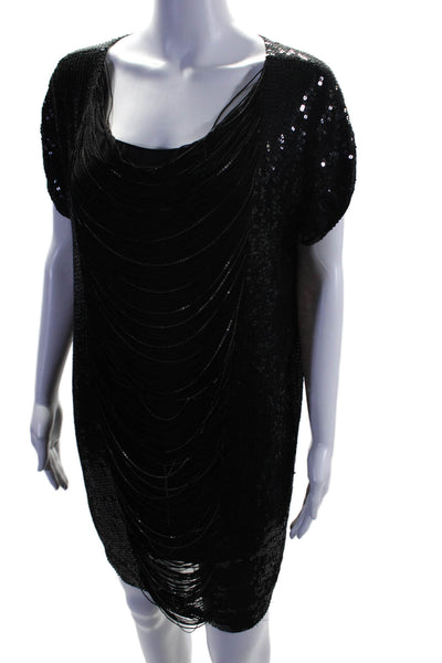 Haute Hippie Women's Scoop Neck Embellishes Sequin Mini Dress Black Size S