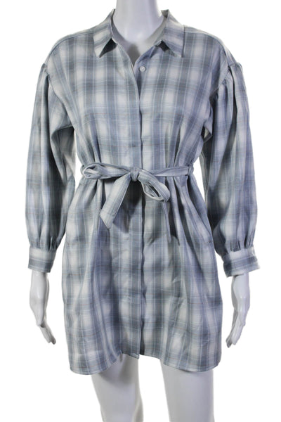 Aqua Womens Collar Long Sleeve Button Up Belted Striped Blouse Blue Size XL